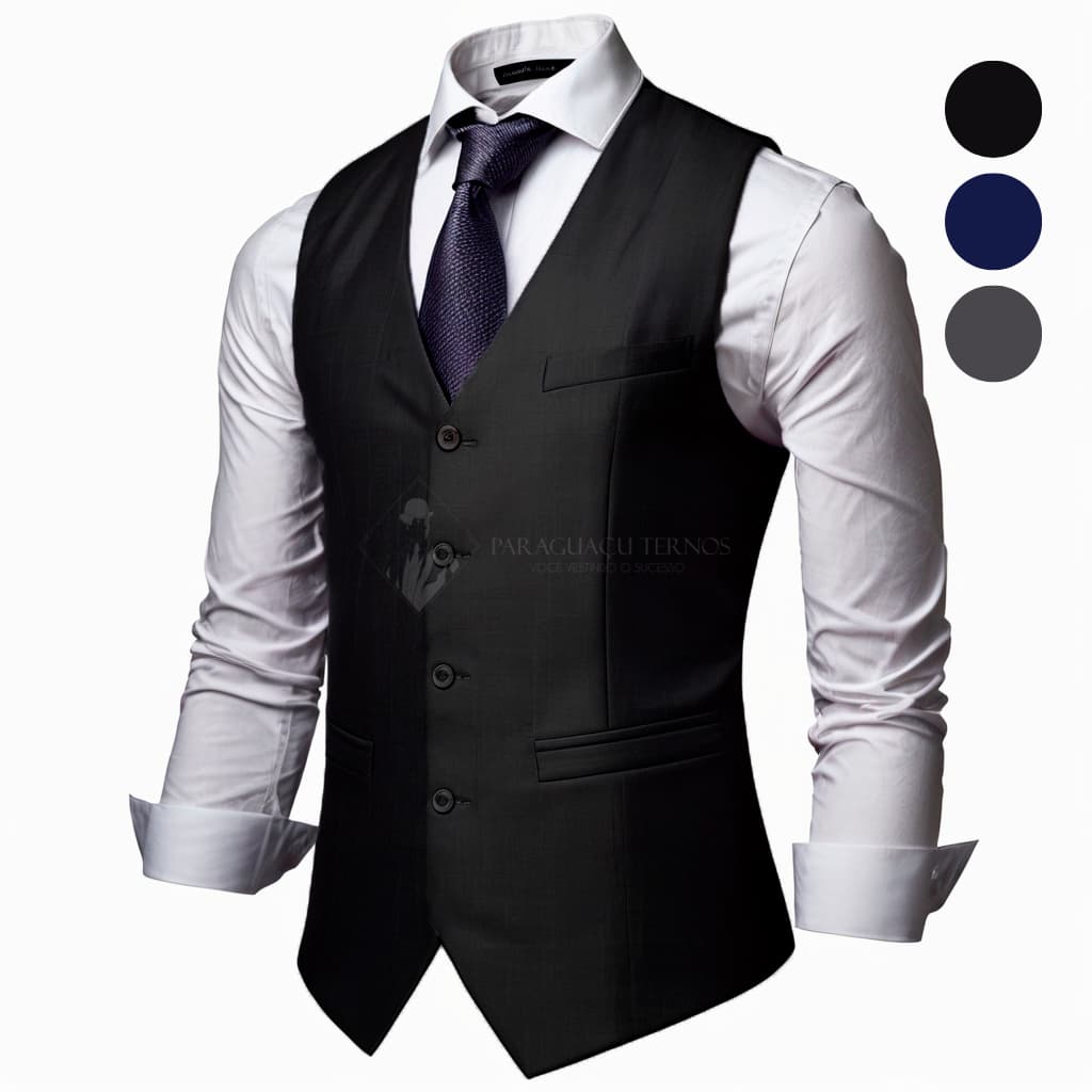 Colete Masculino Slim 3 Cores | Preto, Azul Marinho e Cinza | Corte Social Moderno + Frete Grátis