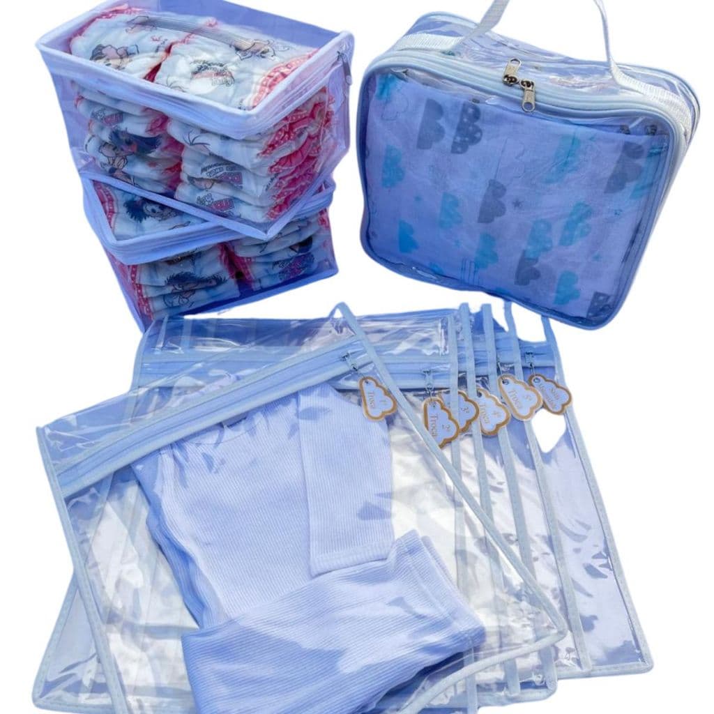 Kit 6 Saquinhos Organizadores bolsa Maternidade TAG de identificação + 3 Nécessaires Fraldas Remédio Higiene.