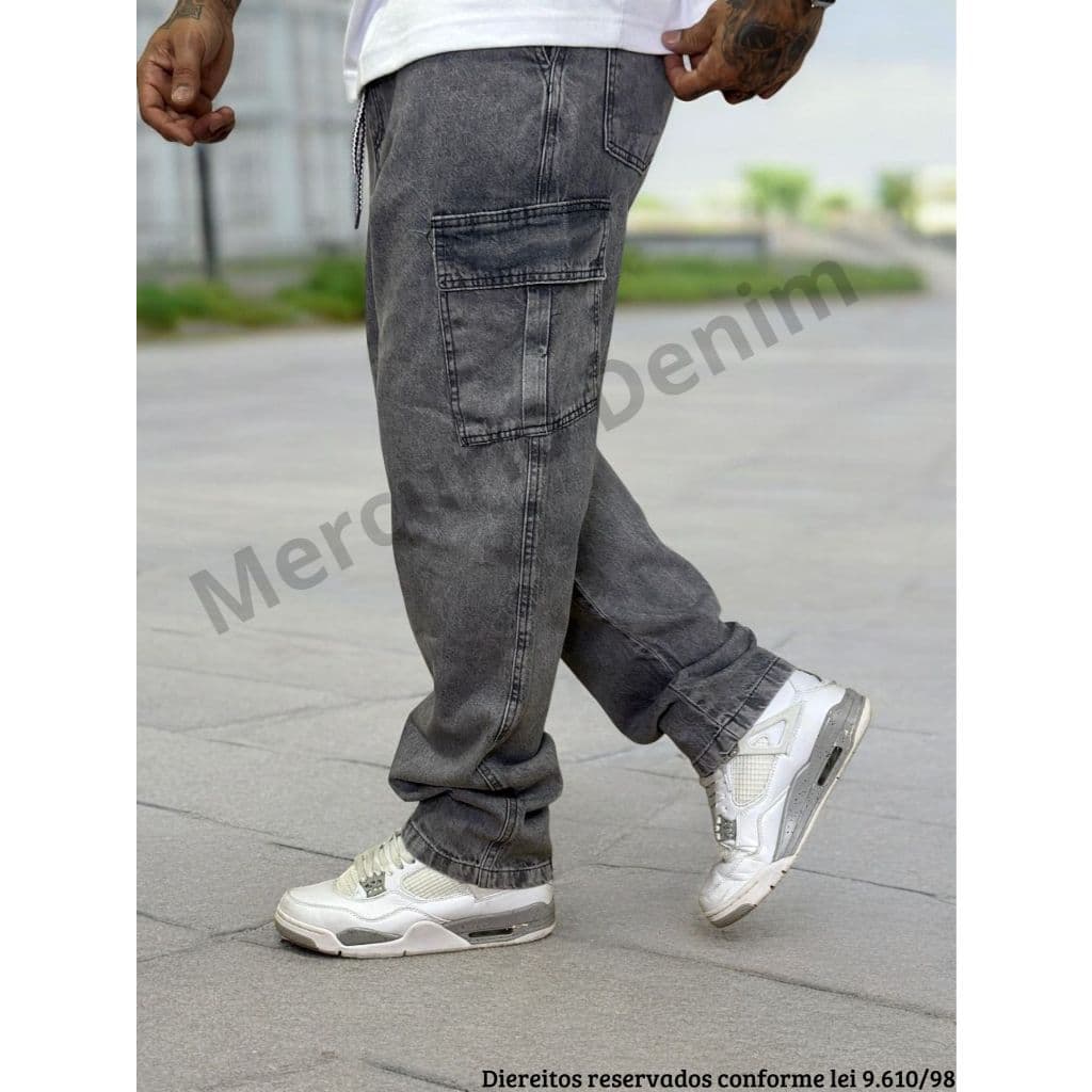 Calça Cargo Grafite Bolso Lateral Street Urbano Estilo Rua  Estonada Cinza Premium