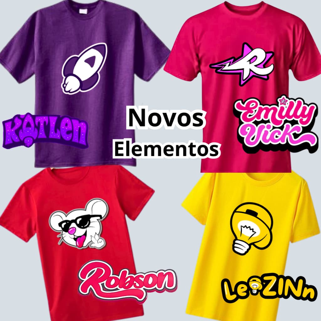 Camiseta Infantil Emilly Vick Katlen Leozinn Robson Rato Novos Elementos Youtuber