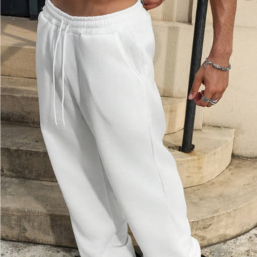 Calça Cargo Baggy Larga Moletom Lisa Masculina Despojada Confortável Casual Treino Forrada