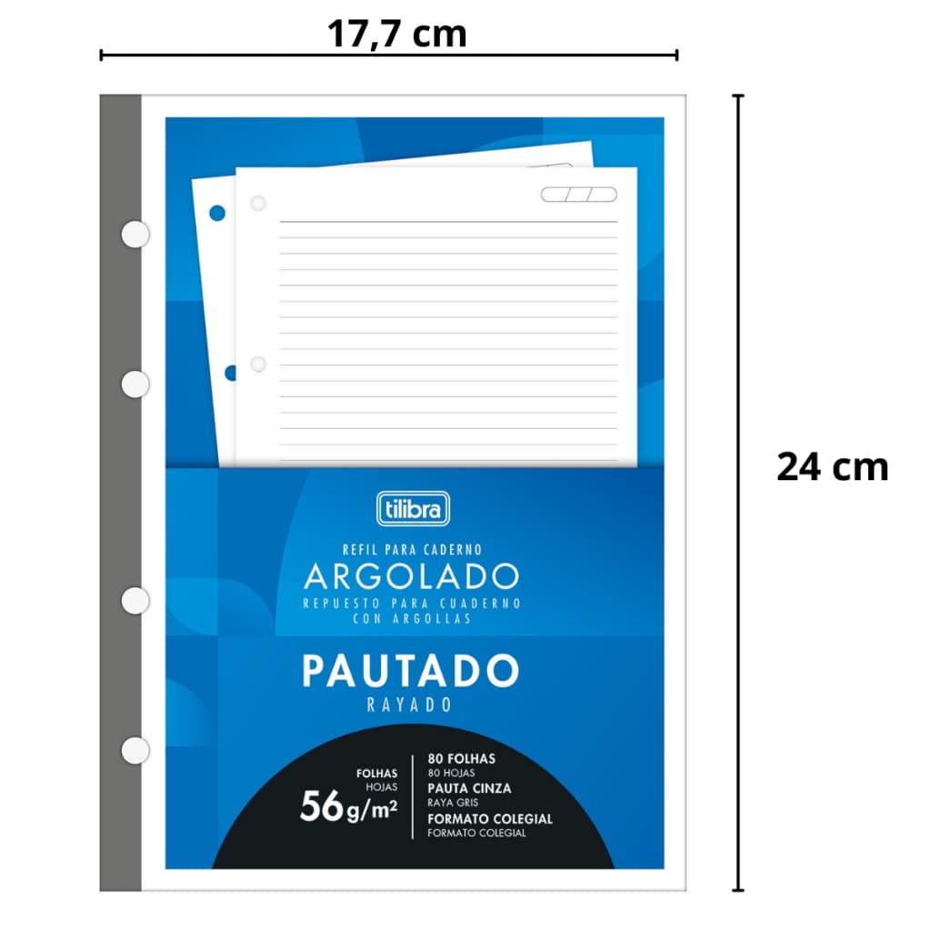 Refil Tiliflex Académie Para Fichário Tamanho Colegial (Menor) 80 Folhas - Tilibra