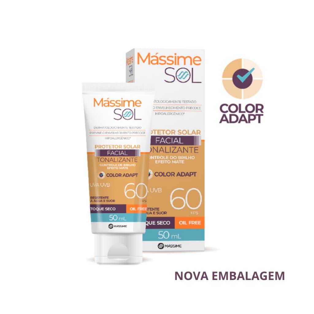 Protetor Solar Facial Fps 60 - Com Cor Para Todo Tom De Pele - Massime NOVO