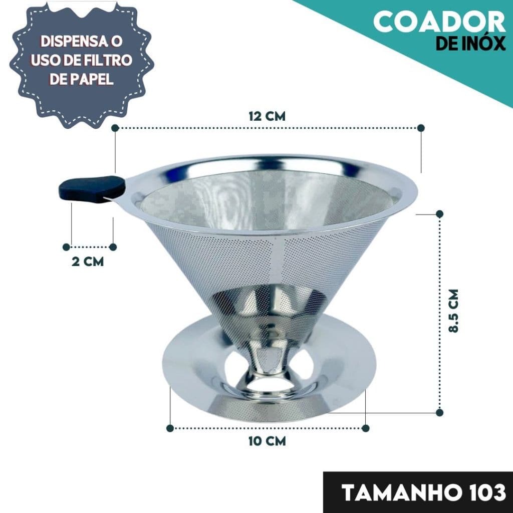 Filtro Coador Inox Reutilizável 103 Premium Dispensa Papel Café Mais Forte e Sustentável