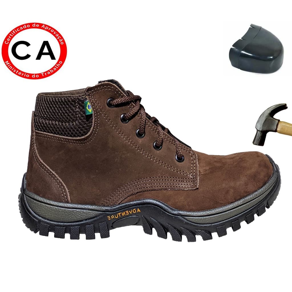 Bota De Segurança Botina Biqueira Pvc Sola Leve Resistente Couro Nobuck