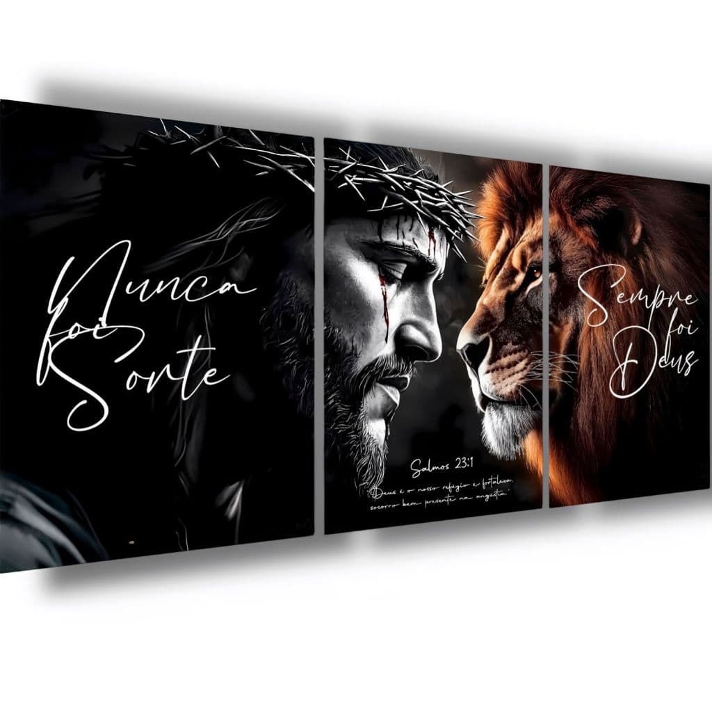 Quadro Decorativo Salmo 23:1 Arte Jesus Leão de Judá Religioso Nunca Foi Sorte Sempre Foi Deus