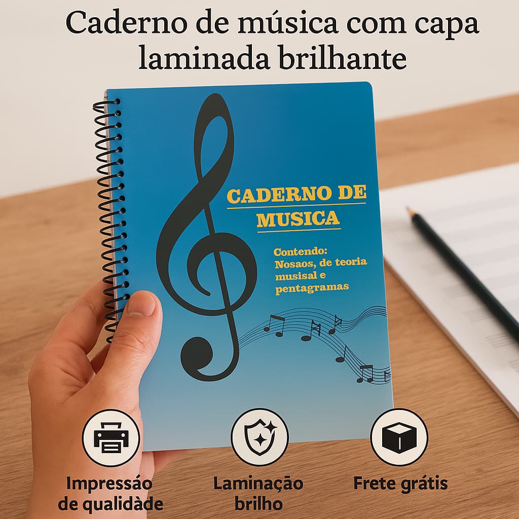 Caderno De Música Grande Com 12 Pautas, E Teoria Musical