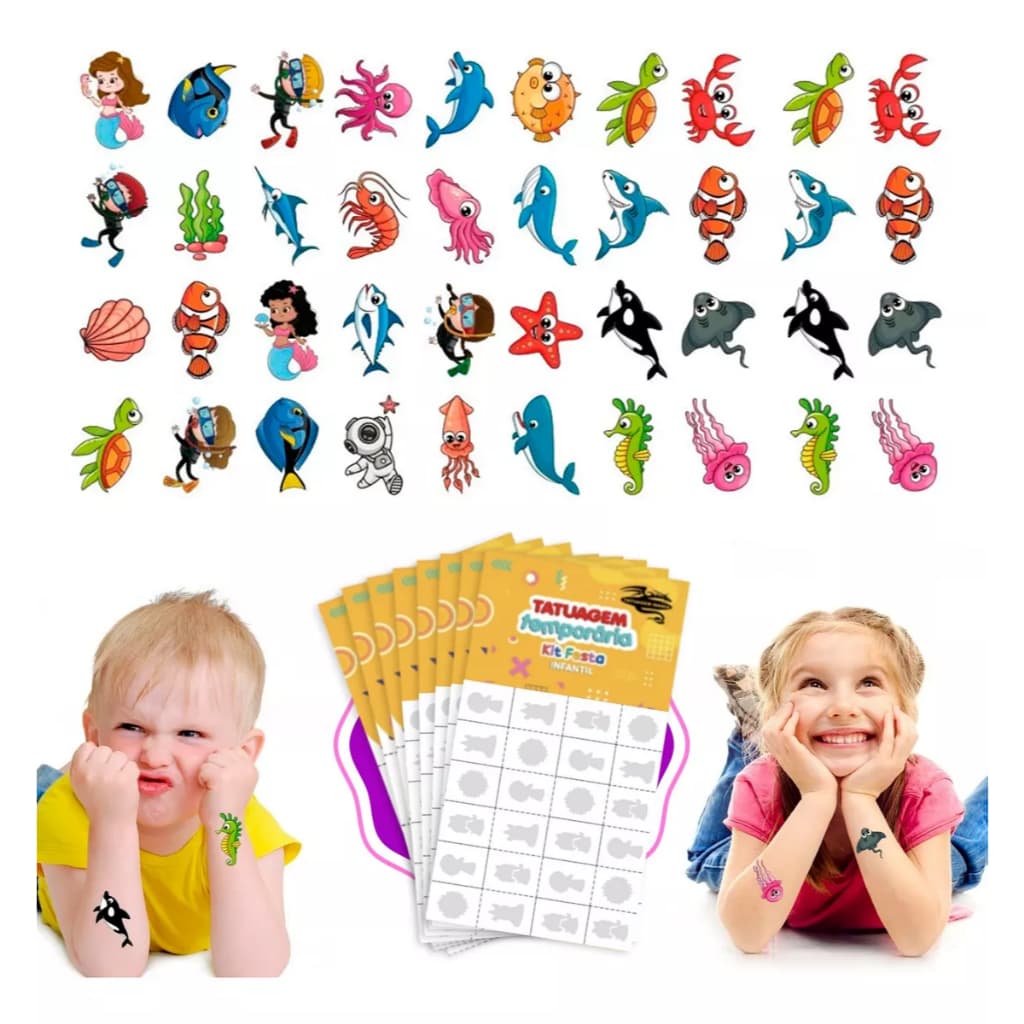 32/160/256 Tatuagem Infantil Temporária Fundo do Mar Sereias Peixes Menina Menino Criança Festa