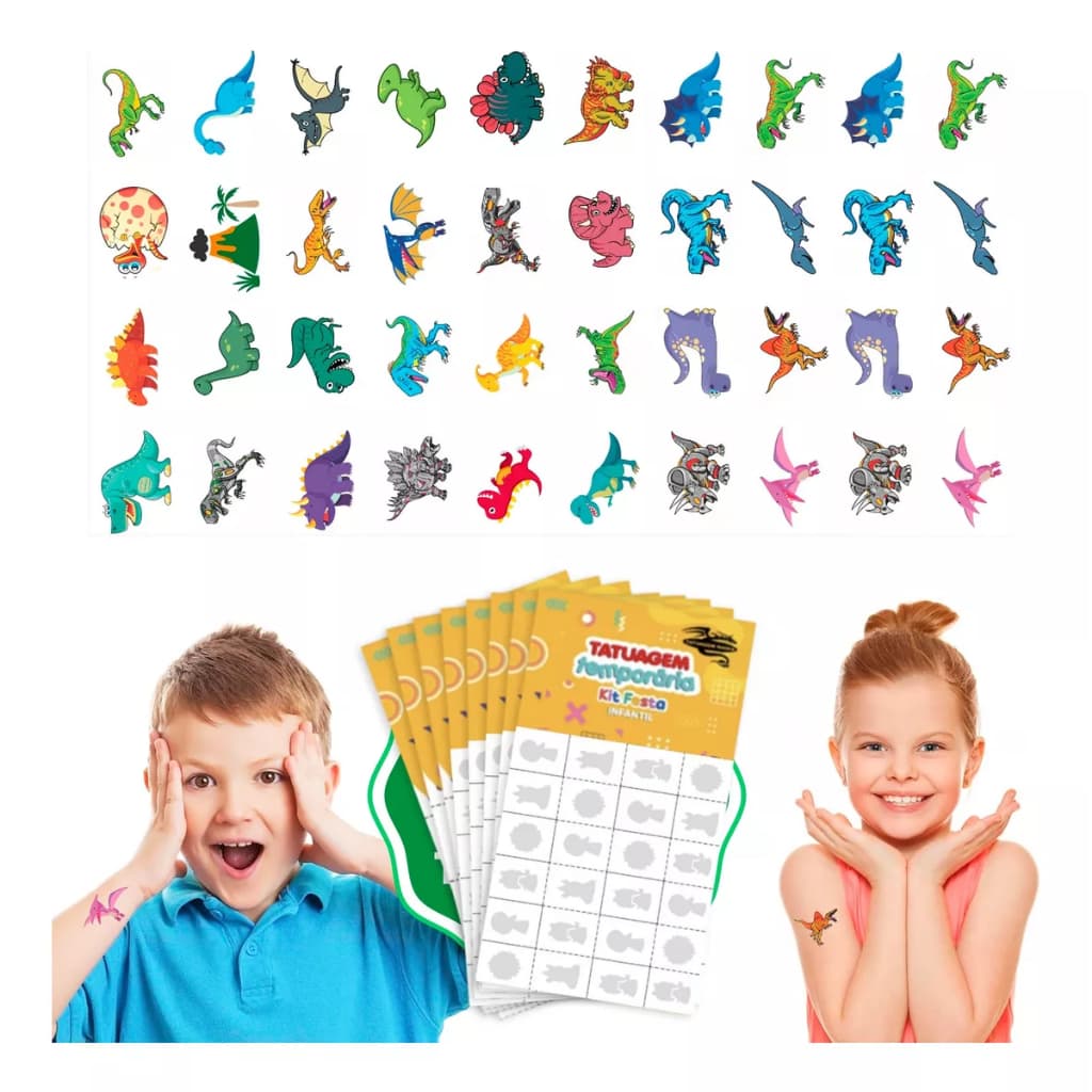 32/160/256 Tatuagem Infantil Temporária Dinossauros Menino Menina Criança Festa