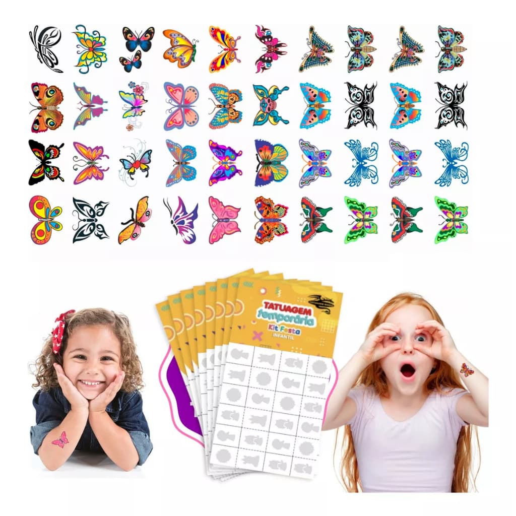 32/160/256 Tatuagem Infantil Temporária Borboletas Menina Criança Festa