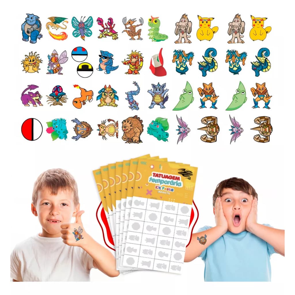 32/160/256 Tatuagem Infantil Temporária Pokemon Pokebola Pikachu Menino Criança Festa
