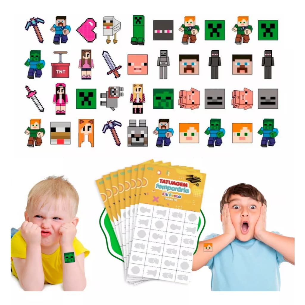 32/160/256 Tatuagem Infantil Temporária Minecraft Jogo Blocos Menino Menina Criança Festa