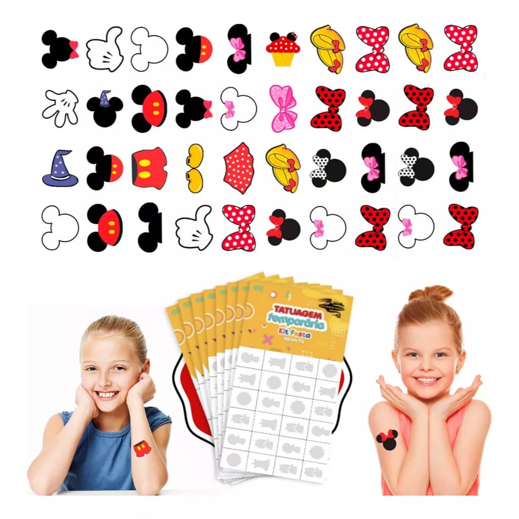 32/160/256 Tatuagem Infantil Temporária Minnie Menina Criança Festa
