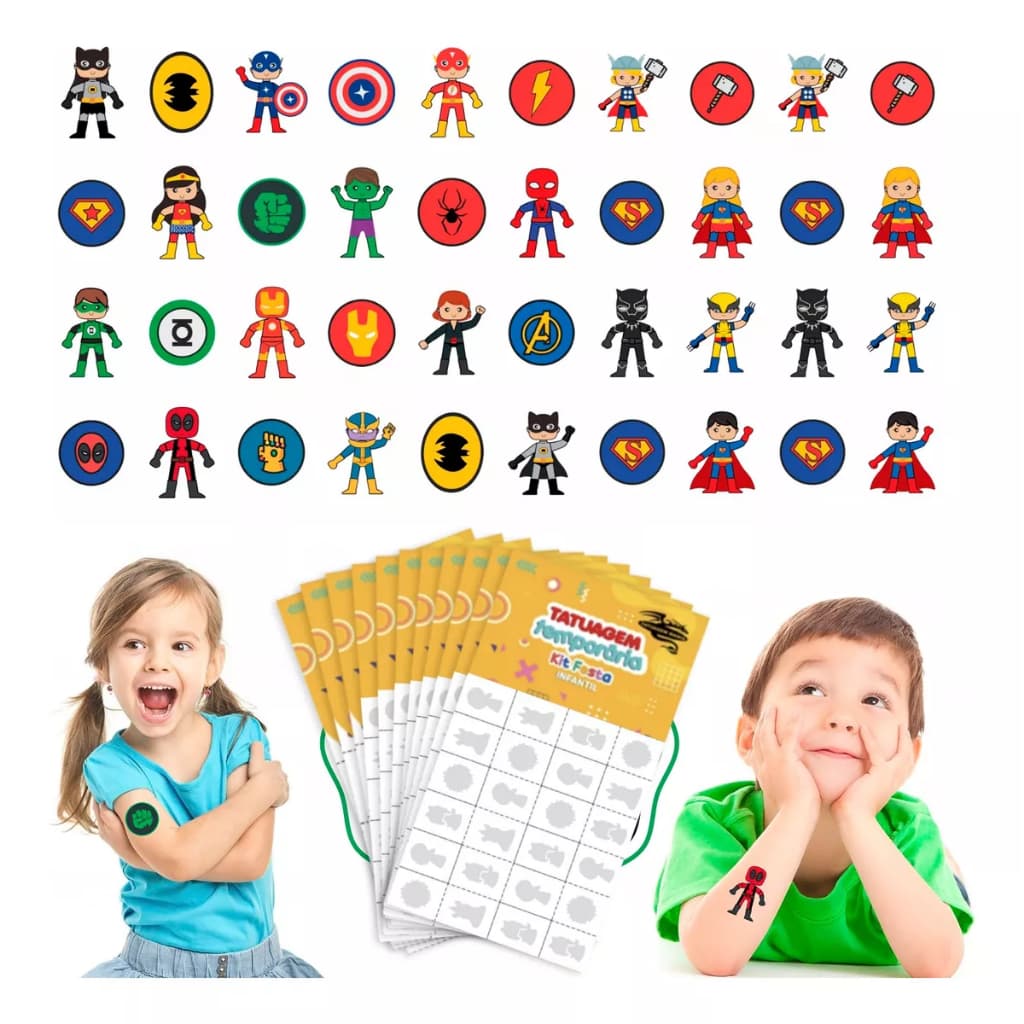 32/160/256 Tatuagem Infantil Temporária Menino Heróis Thor Batman Aranha Hulk América Criança Festa