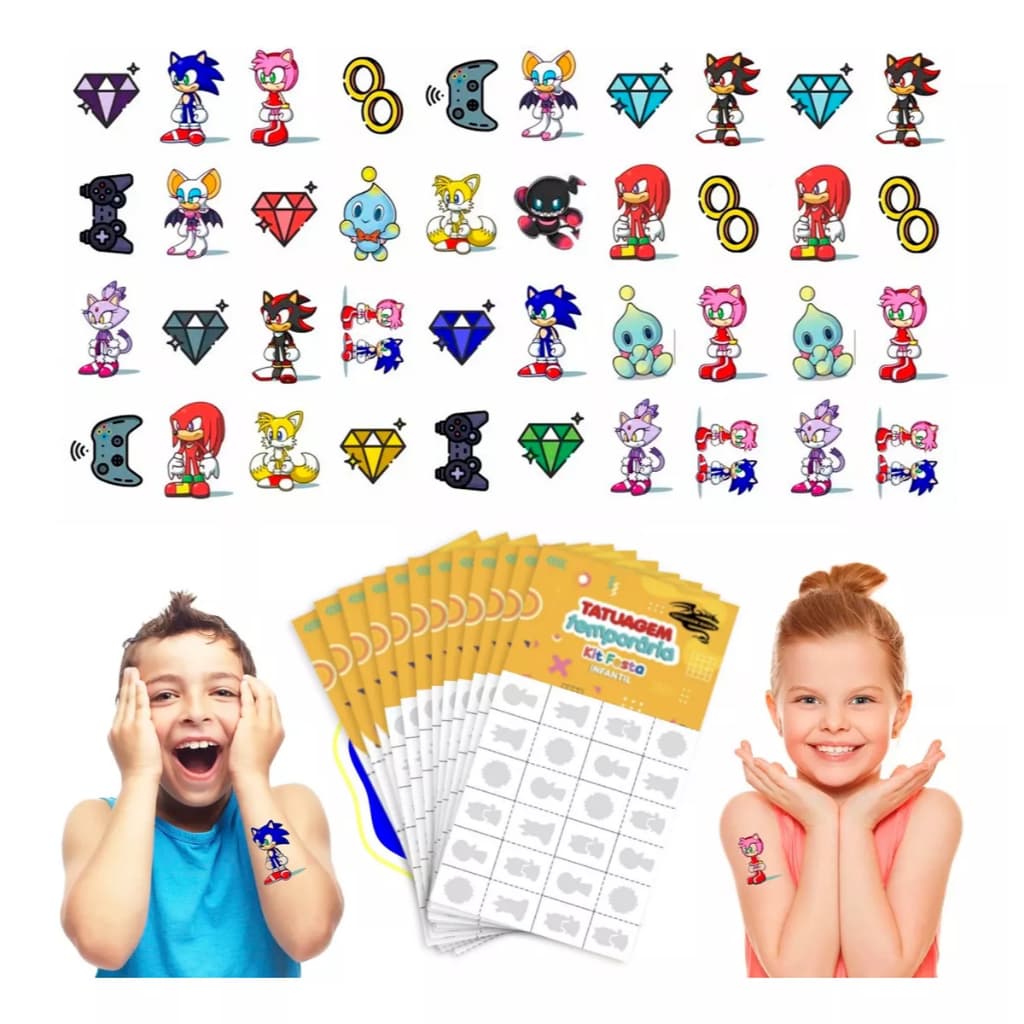 32/160/256 Tatuagem Infantil Temporária Sonic Menino Menina Criança Festa