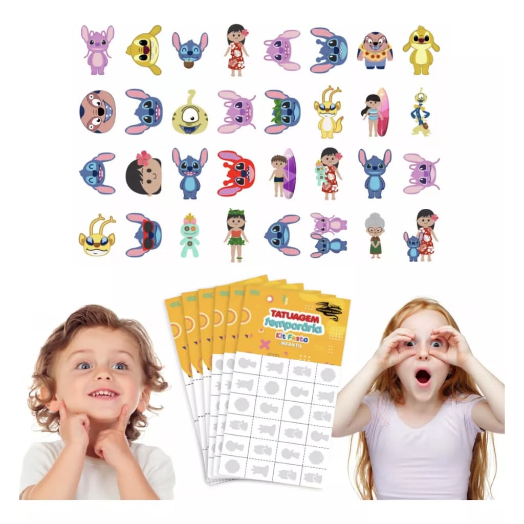 32/160/256 Tatuagem Infantil Temporária Lilo Stitch Aloha Menina Menino Criança Festa