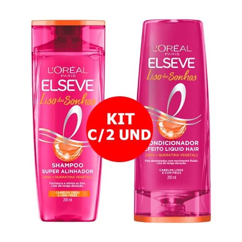 KIT ELSEVE LISO DOS SONHOS C/1 SHAMPOO 200ML + 1 CONDICIONADOR 200ML