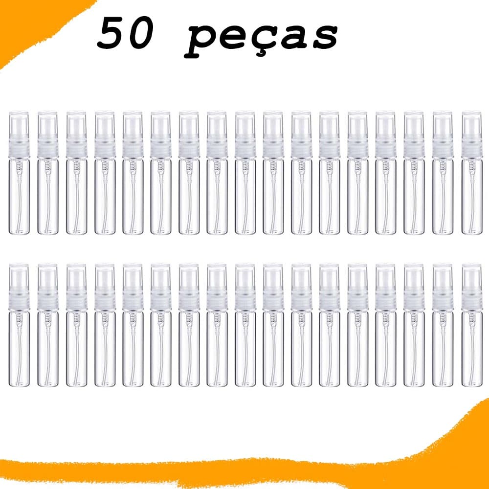 50 pacotes de frascos de spray de plástico transparente de 3 ml, vazios, atomizador de perfume bonito