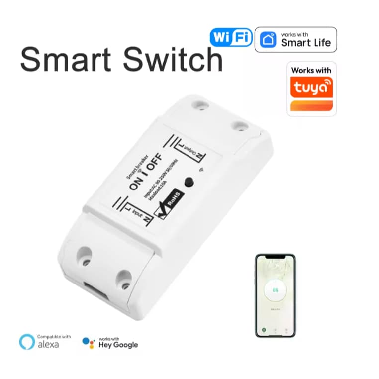 WiFi Interruptor Inteligente para Casa, Controle Sem Fio, Relé Disjuntor, Controle Remoto por Voz, Suporte Alexa,10A