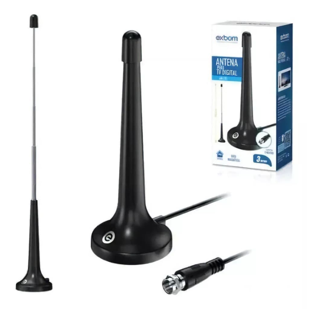 Antena Digital HDTV 5dBi retrátil 4 estágios 3m base magnética