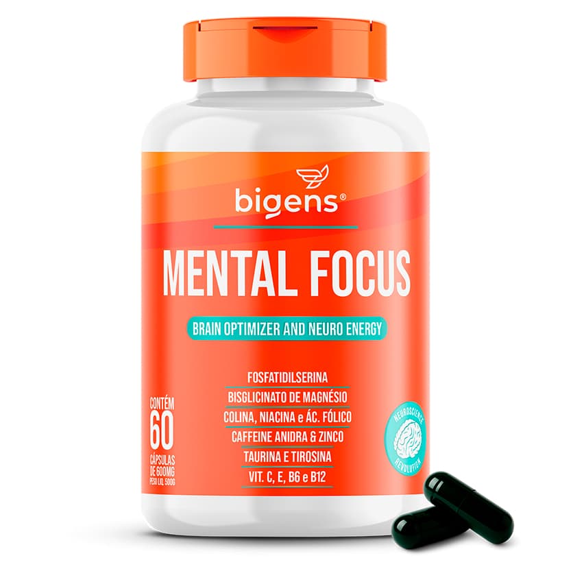 Mental Focus, Fosfatidilserina, Tirosina, Taurina, Caféina, Magnésio Glicina Bigens, 60cps