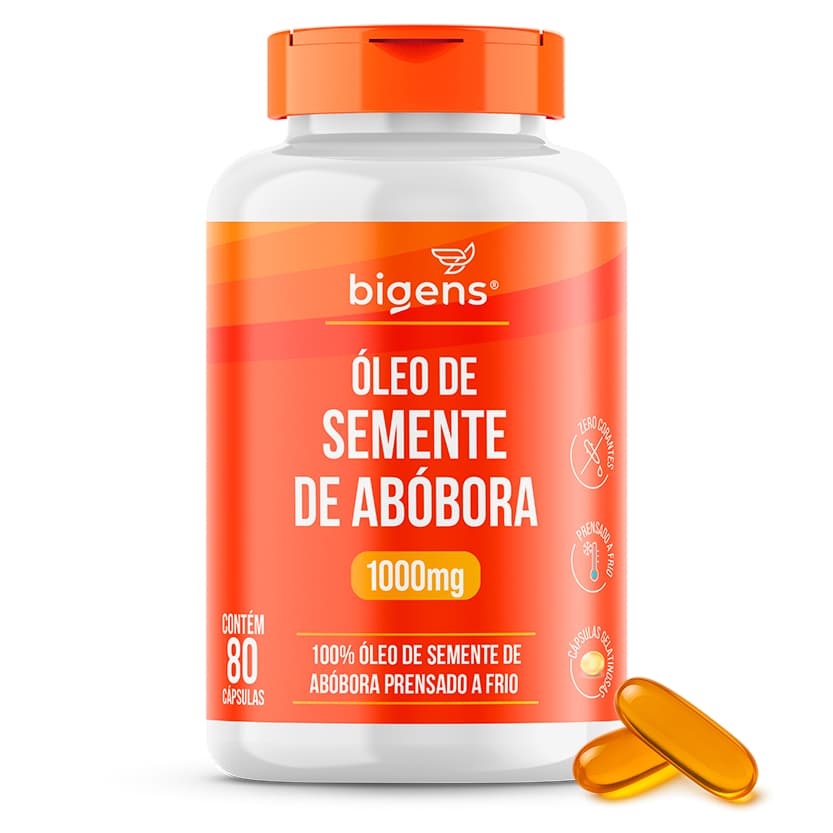 Bigens Óleo de Semente Abóbora 1000mg - 80 Cápsulas Prensado a Frio - Ômega 9 e 6 - Zero Glúten