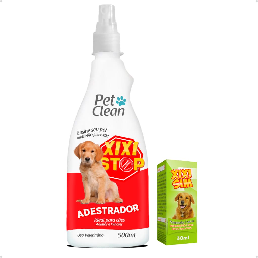 Kit Adestrador Educador Sanitário Cachorro Adestramento Pet Clean Xixi Stop 500 ml + Xixi Sim 30 ml