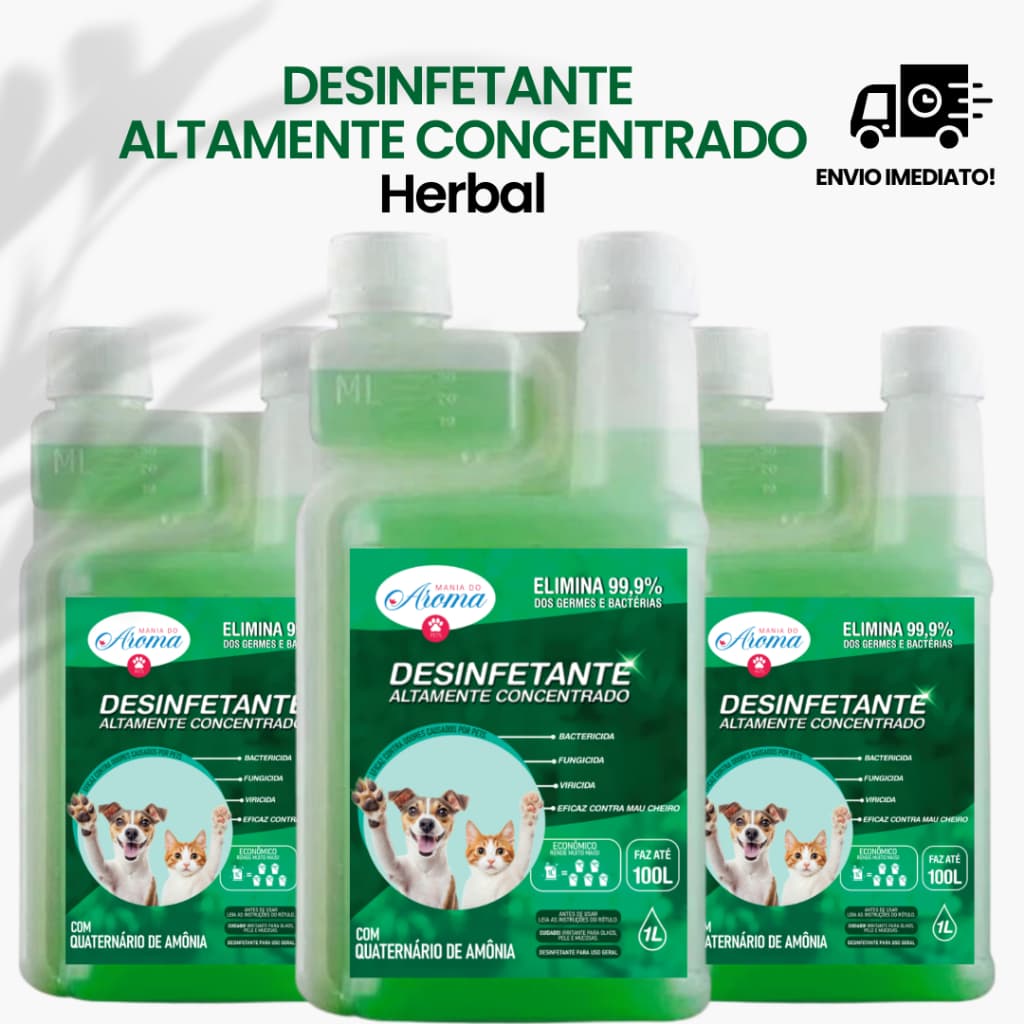 Desinfetante Herbal Pet Concentrado Eliminador Odor Bactericida Quaternario Amonia +15 1L