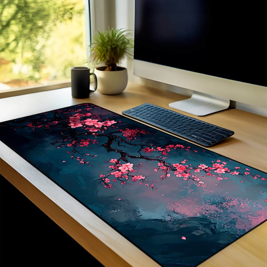 Mouse Pad Gamer  Flores Asiaticas Antiderrapante Grande 70x35 80x35 90x40 90x50 cm Borda Costurada