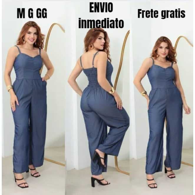 Macacão feminino pantalona alça moda casual Tecido Tencel Tamanhos M. G. GG