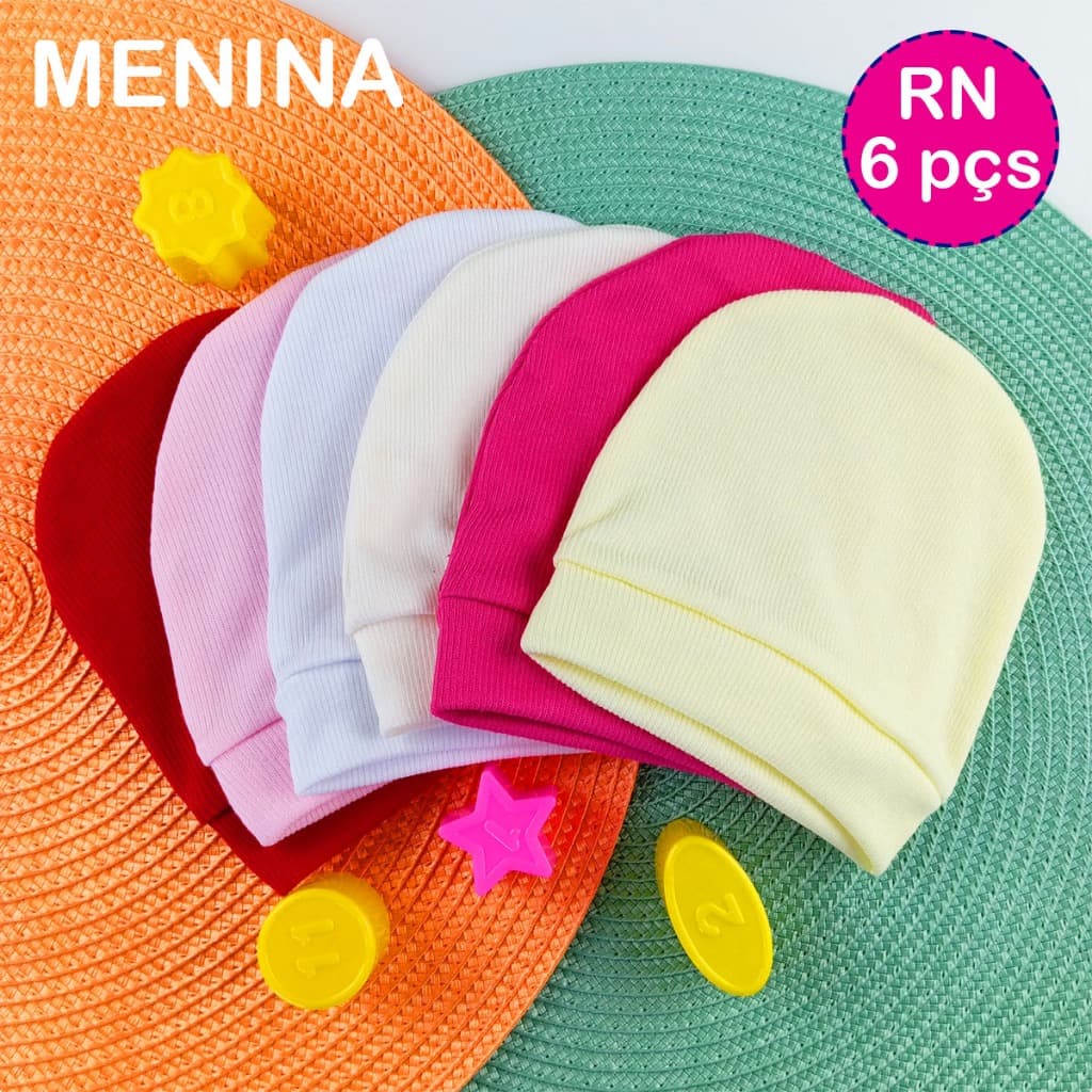 Kit 6 Toucas Coloridas Malha Canelada Touquinha Enxoval Bebê Recém Nascido e Saída Maternidade