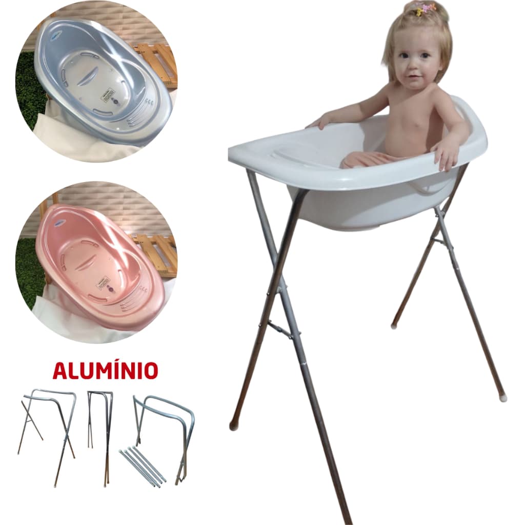 BANHEIRA DE BEBÊ COM SUPORTE EM ALUMINIO E REFORÇADA E NÃO ENFERRUJA