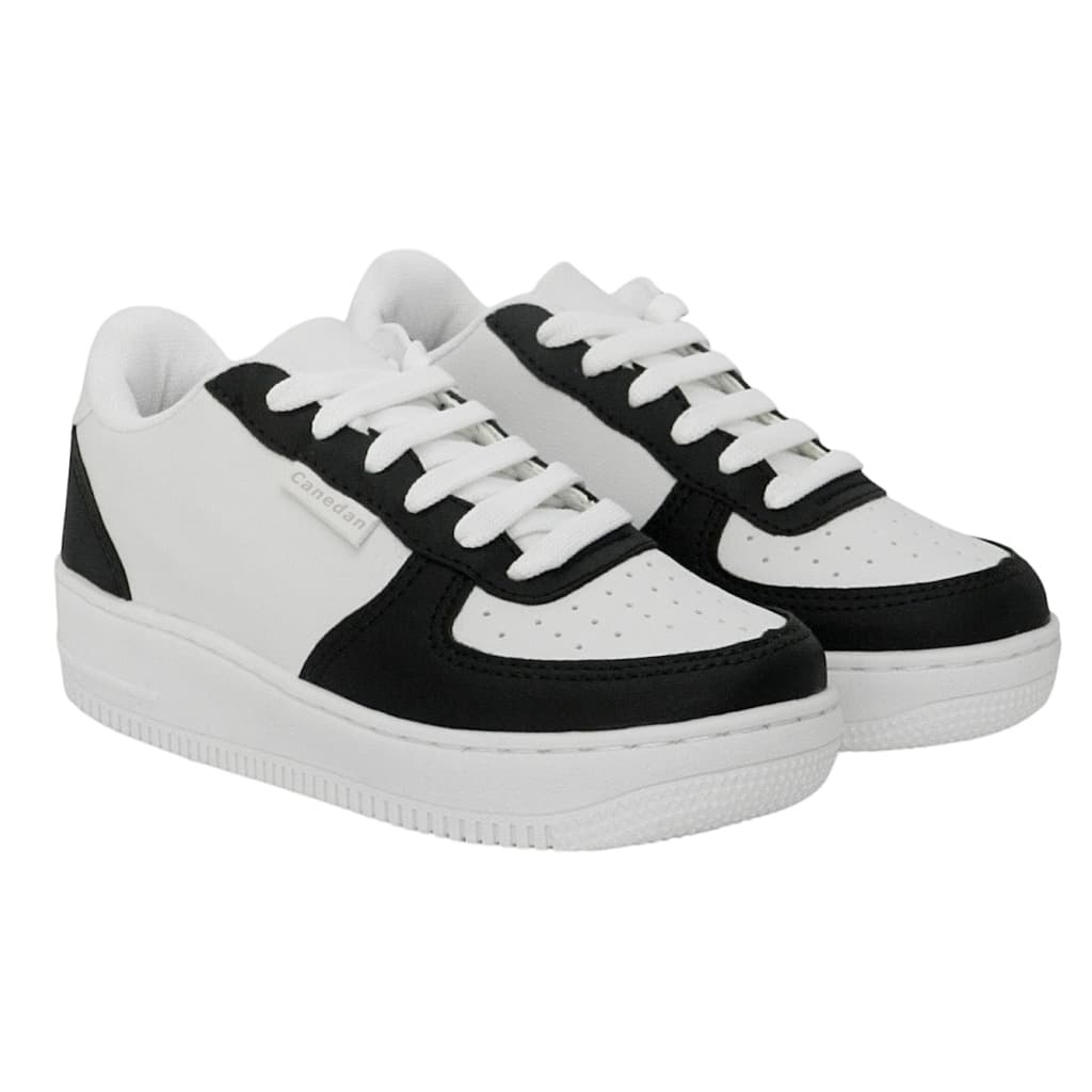 Tenis Casual Feminino Preto Branco Dia a dia Confortavel sola reta Academia Vintage Retro