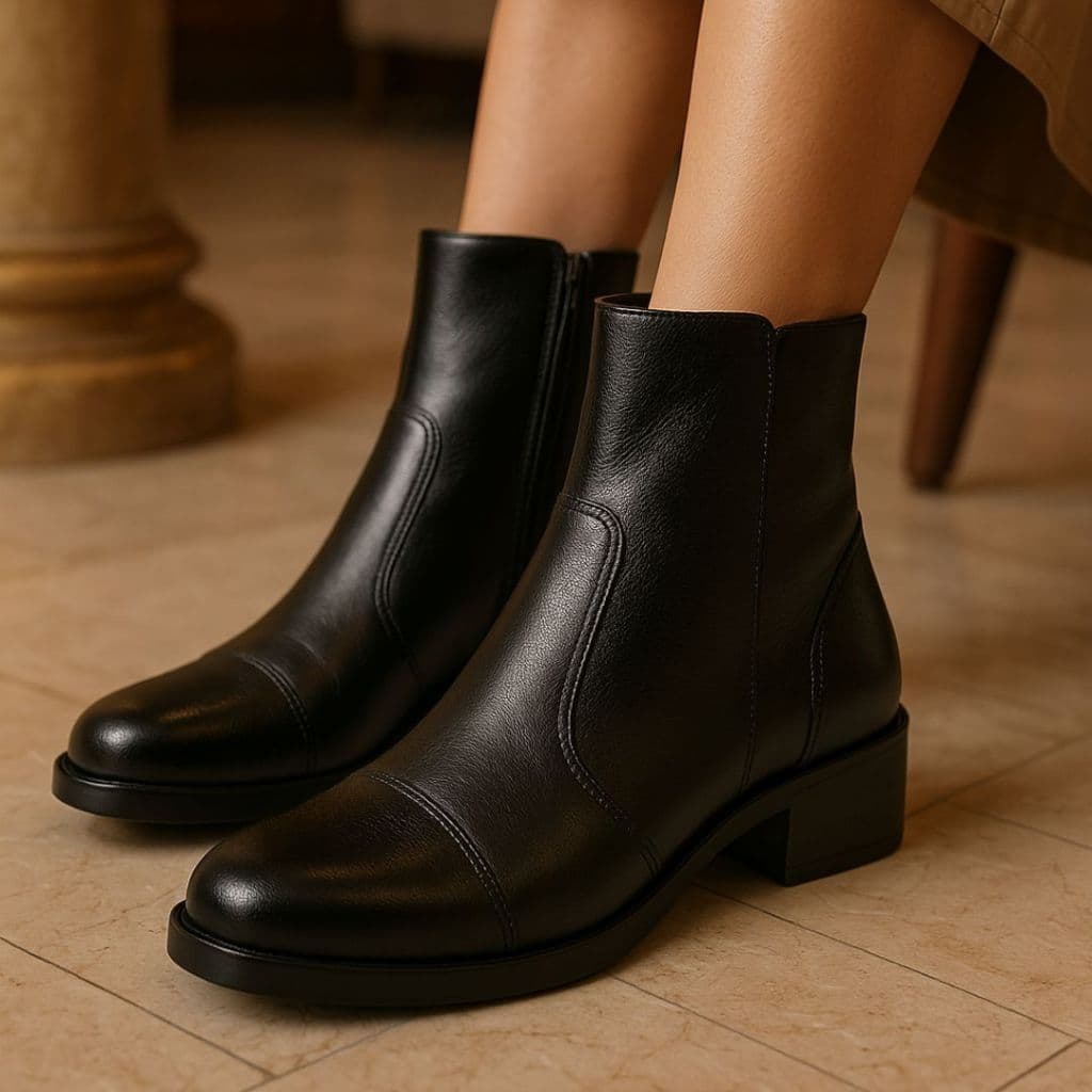 Bota Feminina Vittal Couro Legitimo Luna Cano Baixo com Zíper Lateral