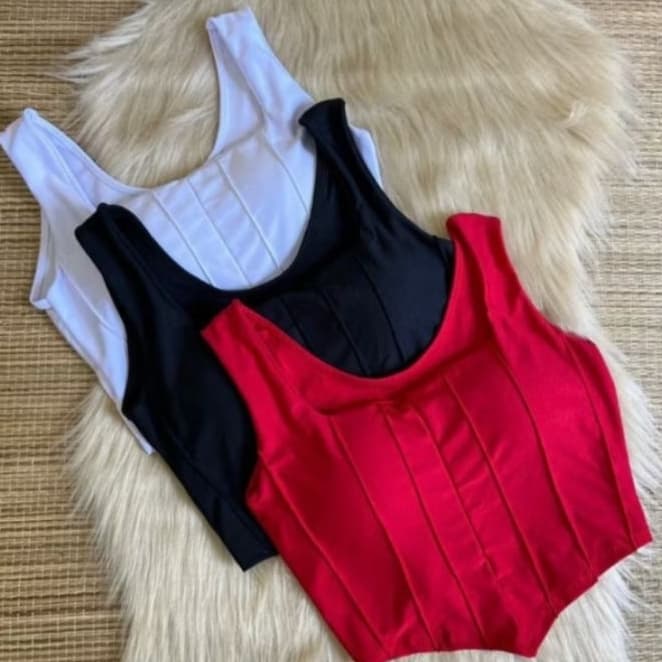 Cropped Corselet Regata Alça Grossa Blogueira Tecido Suplex