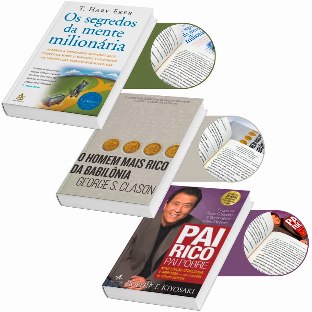 Kit 3 Livros Os Segredos da Mente Milionária + Pai Rico Pai Pobre + O Homem Mais Rico da Babilônia