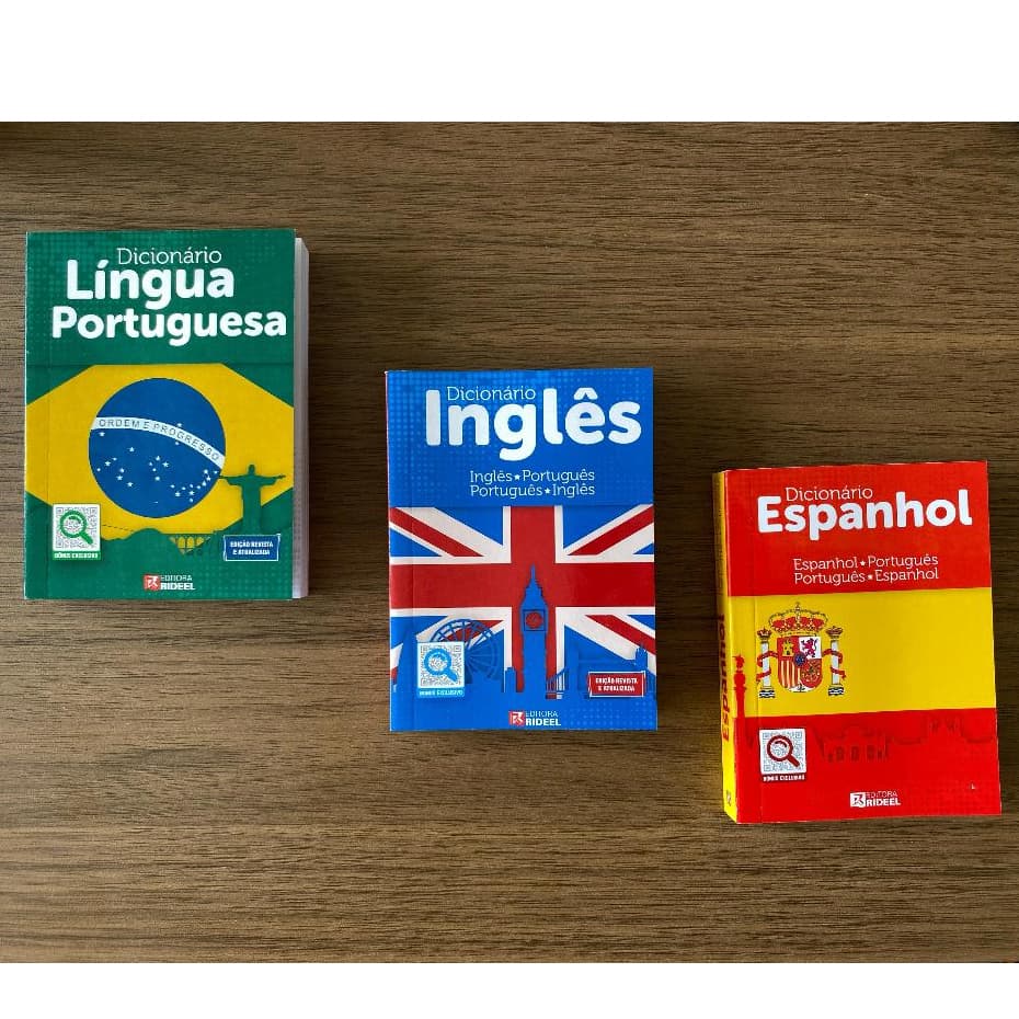 Kit 3 Dicionário Pequeno Português Inglês Espanhol 95mmx130mm Editora Rideel
