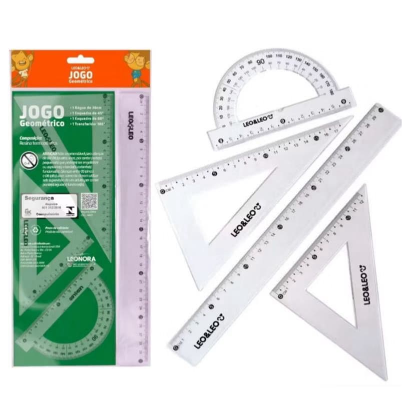 Kit Jogo Regua Geometrico 1.Grau/4 Peças Escolar Estudo Leo&Leo