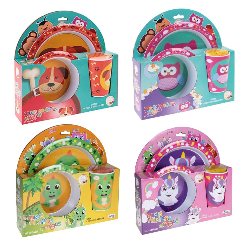 kit Alimentação Infantil 3 Peças Papinha Bebê Meninos e Meninas - Art House