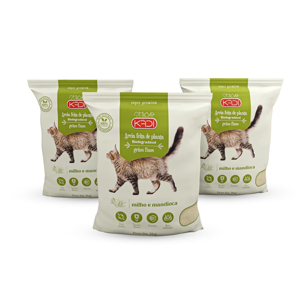 Kit C/ 3 Un Areia Kadi Biodegradável Grãos Finos Para Gatos - 2 Kilos