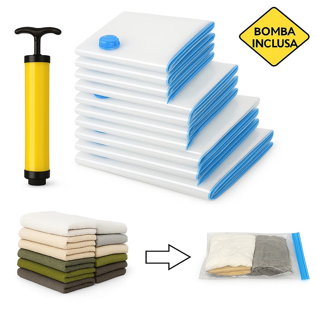Kit Saco a Vácuo Com Bomba Viagem Mala Organizador Para Roupa Guarda Roupa Edredom  Reutilizável