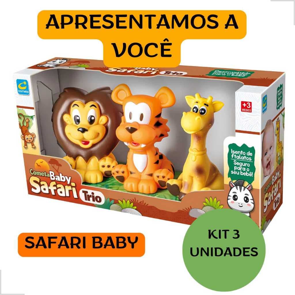 Brinquedo Safari Bebê Mordedor Infantil Menina Menino Kit 3 Unidades