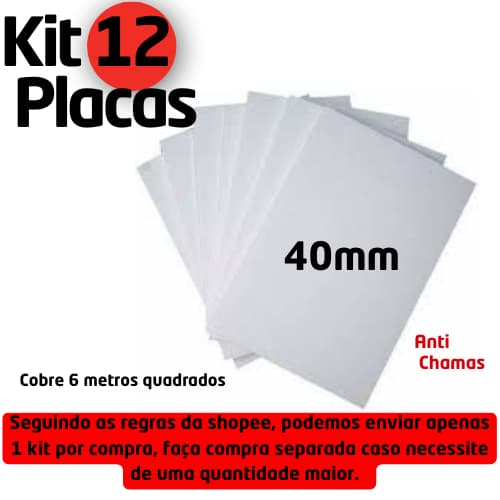 Kit 12 peças de Isopor antichamas 4cm (40mm) tamanho 100x50x4cm