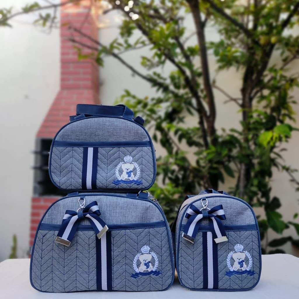 kit de bolsa Maternidade  e Mochila Jeans (3 Peças)