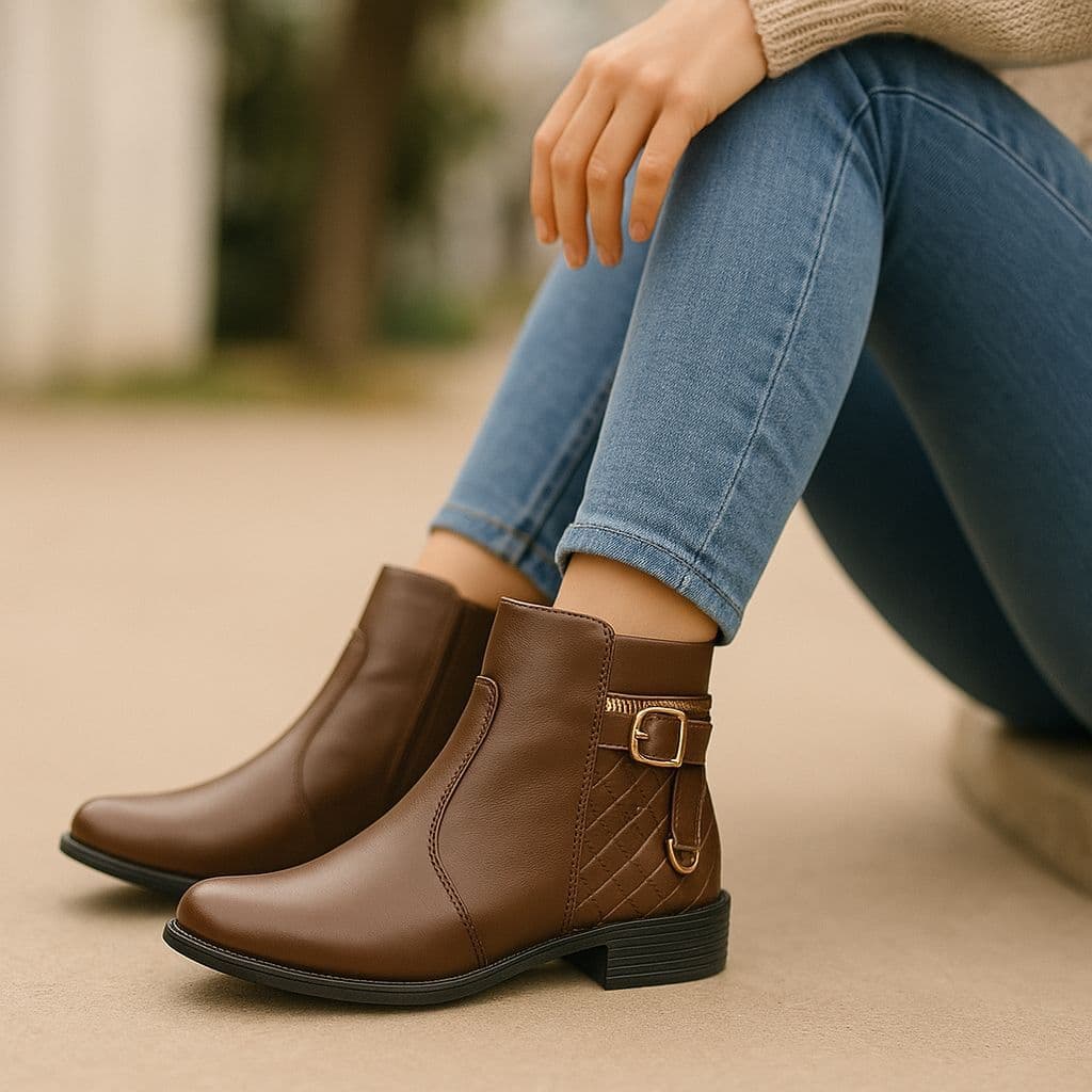 Bota Coturno Feminino Cano Baixo Confortável Com Zíper Lateral Promoção