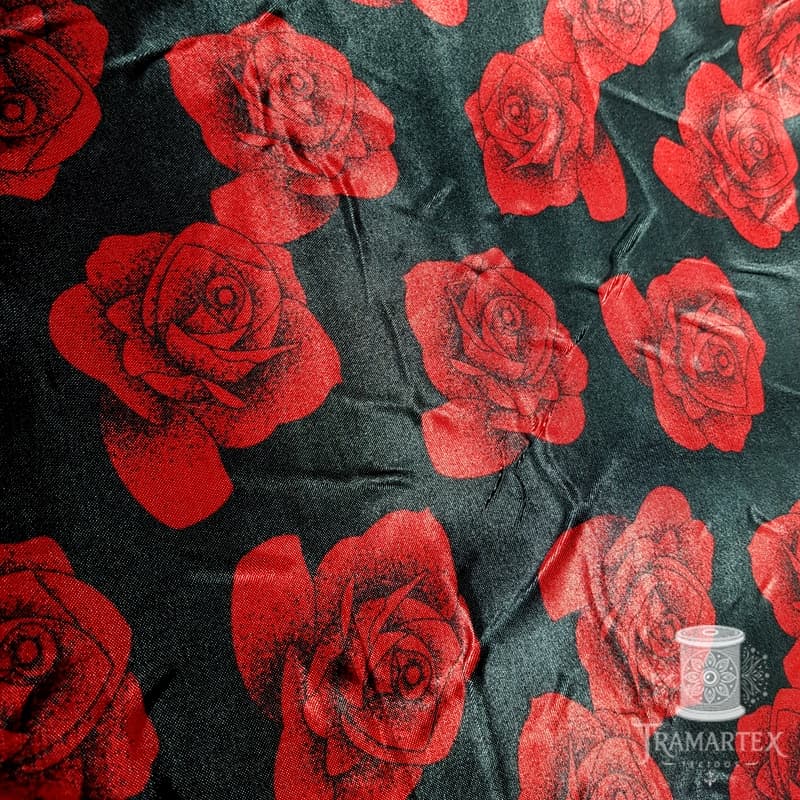Tecido Cetim Estampado - Rosas Ciganas Menores – Brilhante, Leve e Macio | Ideal para Vestidos, Artesanato e Decoração