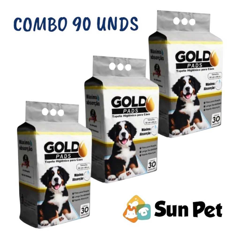 Tapete Higiênico para Cães Cachorro GoldPads 60x60 Combo 90 Unidades