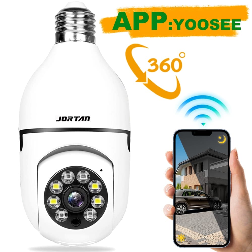 Jortan Câmera Segurança ip Wifi  Sem fio lampada bocal E27 visão noturna Yoosee