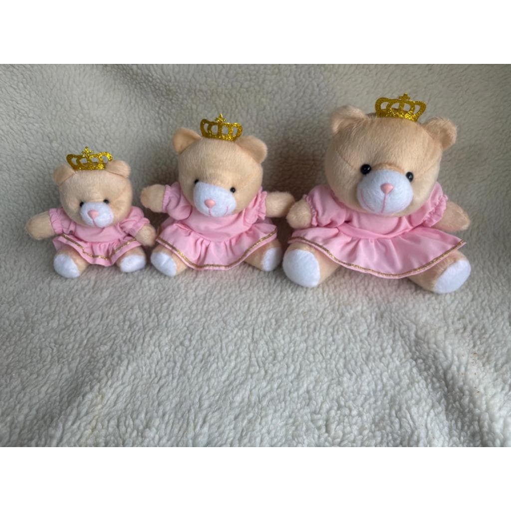 TRIO DE URSOS PELUCIA PRINCIPE PRINCESA COROA NICHO DECORAÇÃO COROA ROSA AZUL MARINHO MENINO MENINA