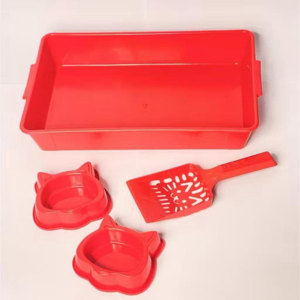 Kit Caixa de Areia para gatos + comedouro + bebedouro + pazinha